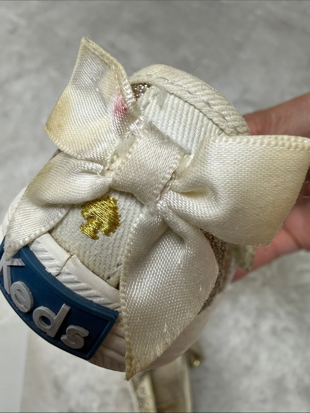 Keds x Kate Spade Sloane Toddler Mary Jane Shoes 5.5M Champagne Gold Glitter Bow